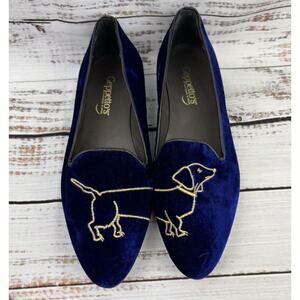 Geppettos Blue Velvet Dog Embroidered Slip On Shoes Flats Spain 35 EU 4.5 US‎